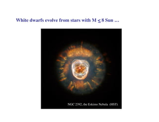 White dwarfs evolve from stars with M < 8 Sun …~
NGC 2392, the Eskimo Nebula (HST)
 