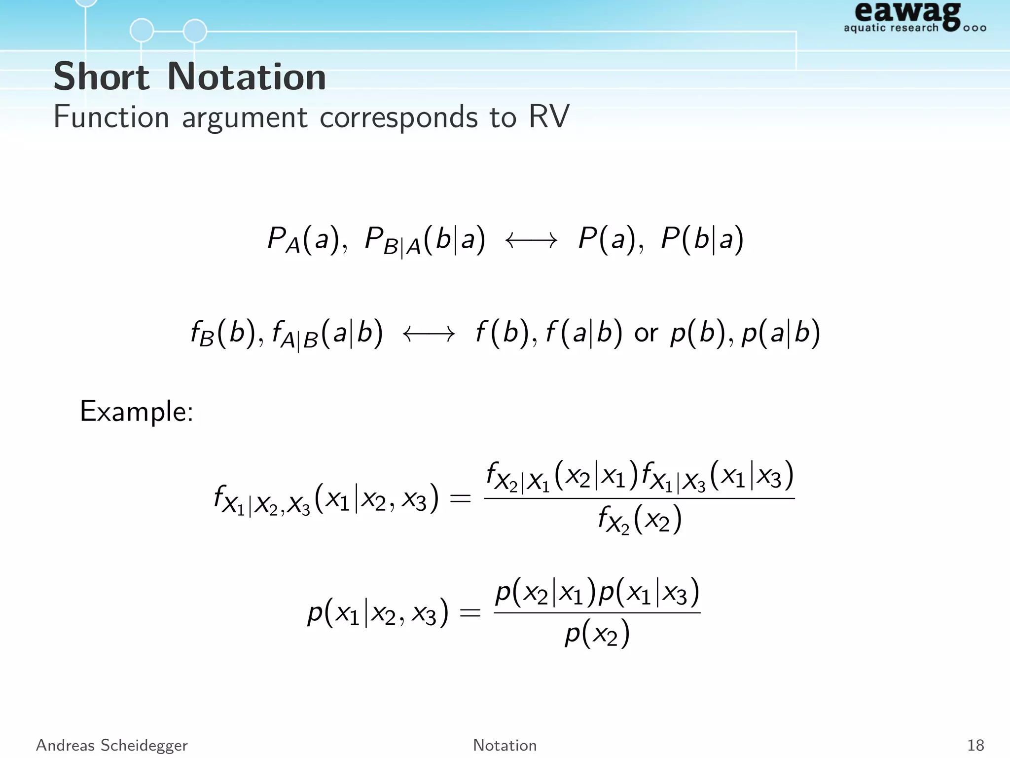 Correlation
Correlation measures only linear dependencies!
Figure: Several sets of (x, y) points, with the correlation coeﬃcient of x
and y for each set. Source: Wikipedia.
Andreas Scheidegger Multivariate Random Variables 17
 