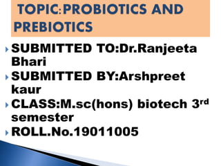  SUBMITTED TO:Dr.Ranjeeta
Bhari
 SUBMITTED BY:Arshpreet
kaur
 CLASS:M.sc(hons) biotech 3rd
semester
 ROLL.No.19011005
 