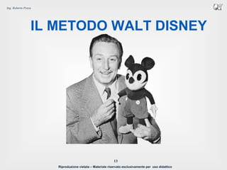 Riproduzione vietata – Materiale riservato esclusivamente per uso didattico
13
Ing. Roberto Pozza
IL METODO WALT DISNEY
 