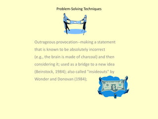 Problem-Solving Techniques<br />Outrageous provocation--making a statement that is known to be absolutely incorrect (e.g.,...