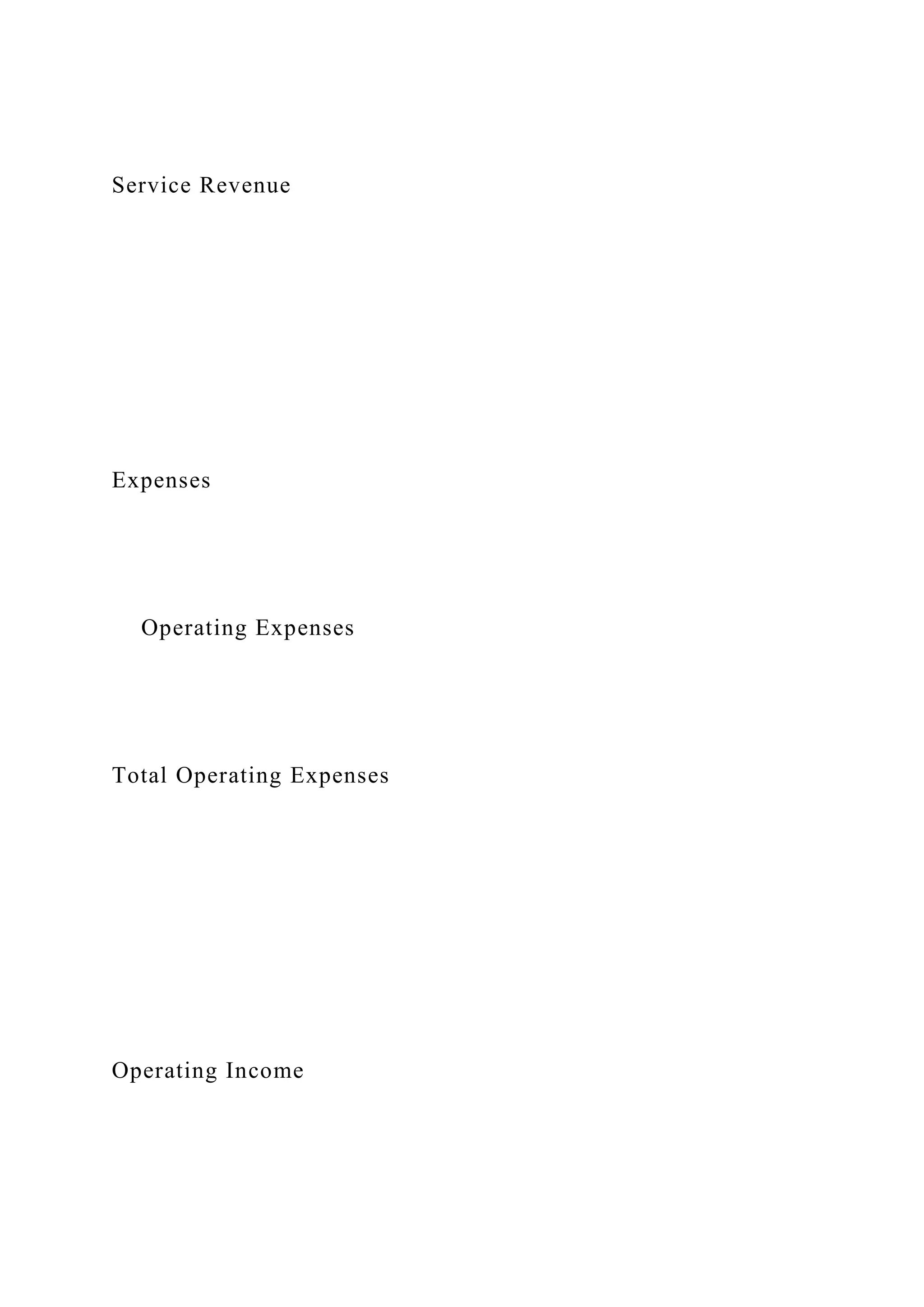 Service Revenue
Expenses
Operating Expenses
Total Operating Expenses
Operating Income
 