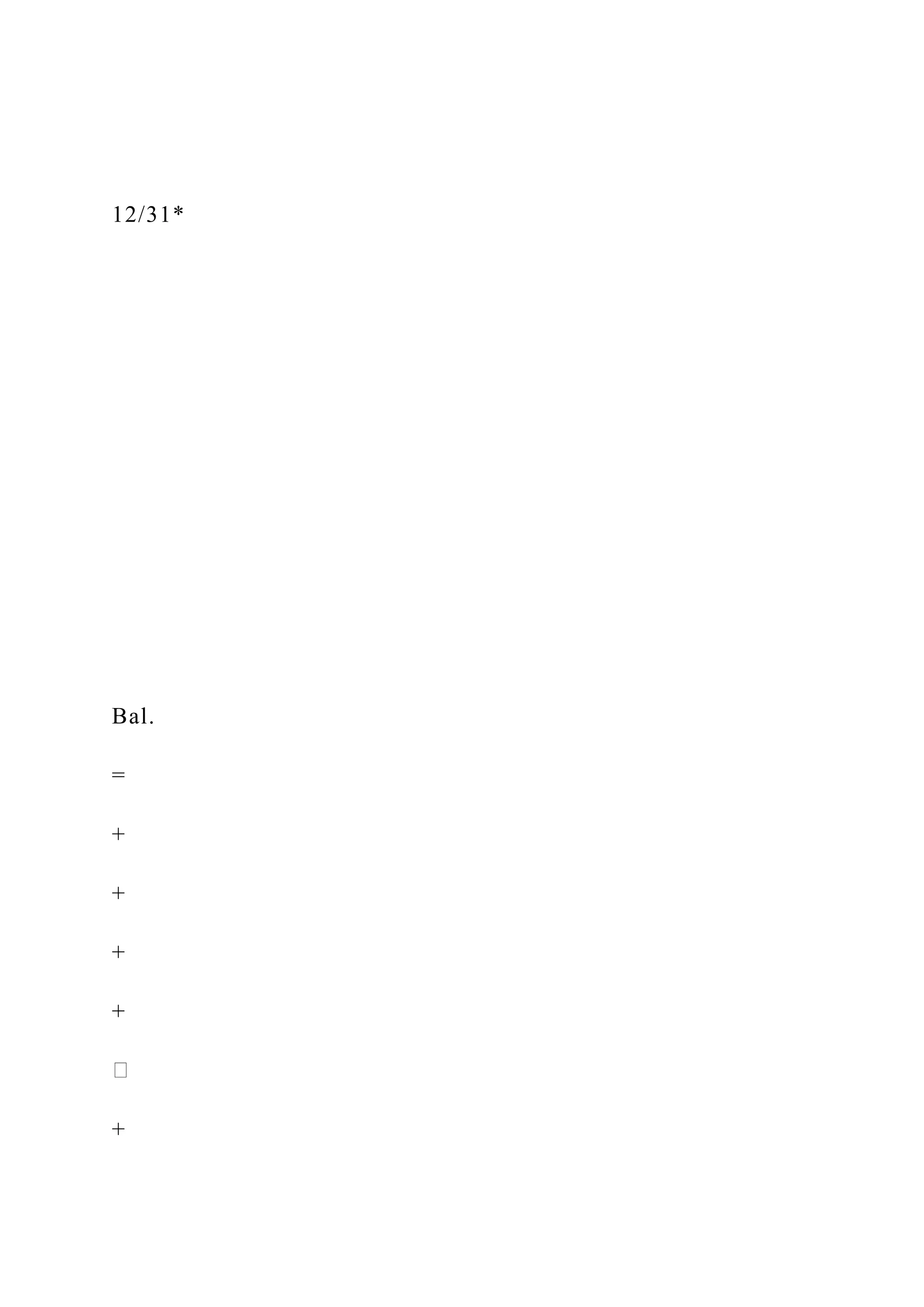 12/31*
Bal.
=
+
+
+
+
+
 