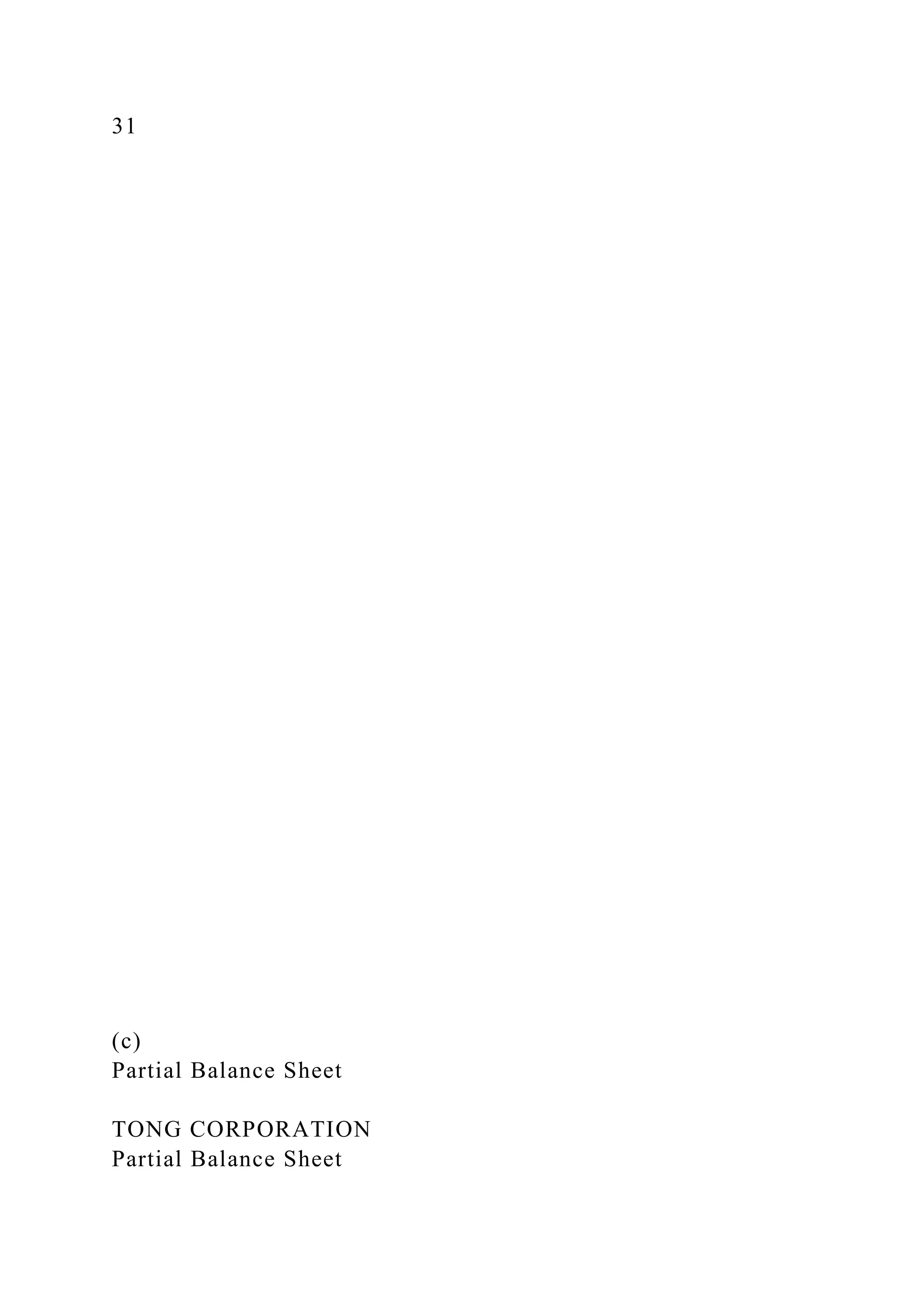 31
(c)
Partial Balance Sheet
TONG CORPORATION
Partial Balance Sheet
 