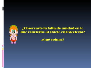 ¿Observaste la falta de unidad en lo que concierne al objeto en Psicología? ¿Qué opinas? 
