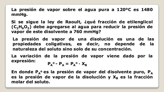 Problema de propiedad coligativa presión de vapor de una