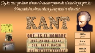 Q U É P U E D O S A B E R
Q U É D E B O H A C E R
Q U É M E C A B E E S P E R A R
QUÉ ES EL HOMBRE
V = S / T
 