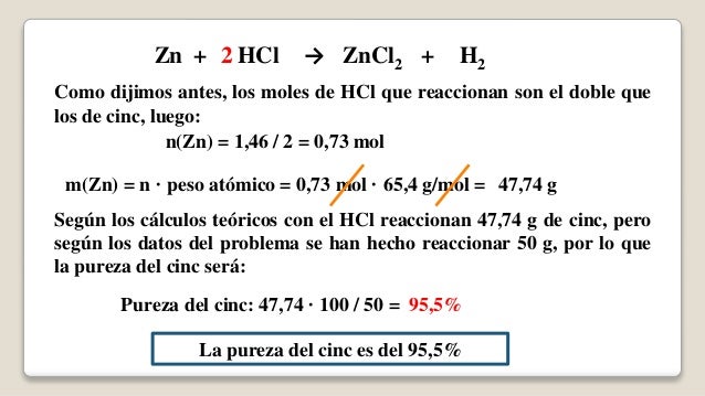 Problema reacción química en disolución zn h cl
