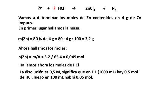 Problema resuelto de reactivo limitante zn y hcl
