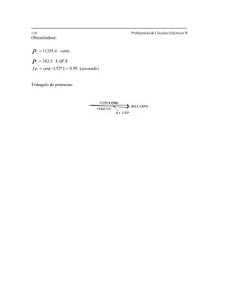 110 Problemario de Circuitos Eléctricos II
r
a
−=−=
=
riángulo de potencias:
Obteniéndose:
)(0.99)1.93ºcos(
'383.5
11355.4
atrasadof.p.
SVAR
watts
P
P =
T
 