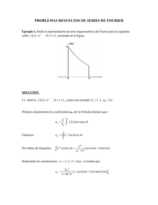 PROBLEMAS RESUELTOS DE SERIES DE FOURIER
Ejemplo 1. Halle la representación en serie trigonométrica de Fourier para la sig...