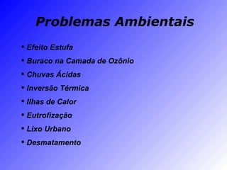 Problemas Ambientais ,[object Object],[object Object],[object Object],[object Object],[object Object],[object Object],[object Object],[object Object]
