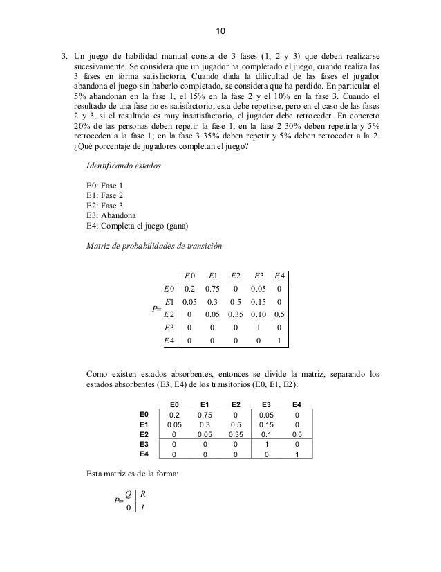 CADENAS DE MARKOV EJERCICIOS RESUELTOS PDF