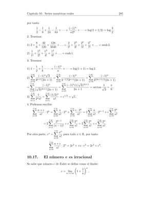 Capı́tulo 4
Derivadas
4.1. Concepto de derivada
1. Si f(x) = x2, hallar f0(4) usando la definición de derivada.
2. Si f(x) = x2, hallar f0(x) usando la definición de derivada.
3. Si f(x) = x3, hallar f0(x) usando la definición de derivada.
4. Si f(x) =
1
x
, hallar f0(x) para todo x real no nulo, usando la definición
de derivada.
5. Si f(x) =
√
x, hallar f0(x) para todo x real y positivo, usando la definición
de derivada.
6. Demostrar que si u es derivable en x y f(x) = ku(x) con k constante,
entonces f0(x) = ku0(x). Es decir, la derivada de una constante por una
función es la constante por la derivada de la función.
7. Demostrar que si f es derivable en un punto x0 de (a, b), entonces es
continua en x0.
8. Sea f una función derivable en toda la recta real. Calcular:
L = lı́m
h→0
[f(x + 3h)]2
− [f(x − h)]2
h
.
9. En un intervalo abierto (a, b) que contiene a x0 la función f verifica la
relación |f(x) − f(x0)| ≤ M(x − x0)2 con M  0 real. Demostrar que f es
derivable en x0 con derivada nula.
10. Hallar log A, sabiendo que f es derivable en a, f(a)  0 y
A = lı́m
n→+∞
f a + 1
n

f(a)
!n
.
Solución. 1. Tenemos:
f0
(4) = lı́m
h→0
f(4 + h) − f(4)
h
= lı́m
h→0
(4 + h)2 − 42
h
53
 