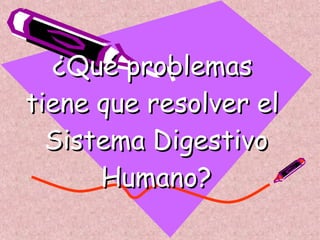 ¿Qué problemas  tiene que resolver el  Sistema Digestivo Humano? 