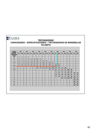 40
TRITURADORAS
CAPACIDADES – ESPECIFICACIONES – TRITURADORAS DE MANDIBULAS
TELSMITH
 