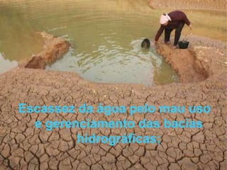 Escassez da água pelo mau uso
e gerenciamento das bacias
hidrográficas;

 