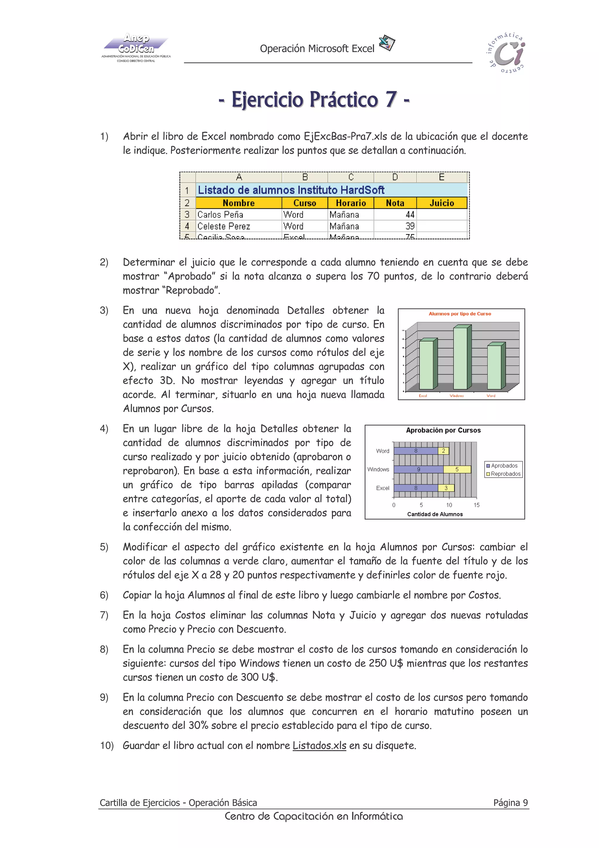 3RVWHULRUPHQWH FHUUDU HVWH OLEUR  VDOLU GH OD
DSOLFDFLyQ

9)

'HVGH HO ([SORUDGRU GH :LQGRZV DEULU QXHYDPHQWH HO OLEUR 3HUVRQDO[OV  HQ pO UHDOL]DU OR
VLJXLHQWH
a)

6HOHFFLRQDU ODV FROXPQDV GH GDWRV HQ IRUPD LQWHUFDODGD  DSOLFDUOHV FRORU GH UHOOHQR
JULV  GH IXHQWH D]XO

b)

$O ILQDO GH ODV KRMDV H[LVWHQWHV HQ HVWH OLEUR DJUHJDU XQD QXHYD KRMD QRPEUDGD
FRPR /LTXLGDFLyQ (Q GLFKD KRMD FRSLDU VyOR ODV FROXPQDV $SHOOLGR  6XHOGR GH ORV
HPSOHDGRV

c)

(Q GRV FHOGDV OLEUHV GH OD KRMD /LTXLGDFLyQ REWHQHU HO PDRU  PHQRU VXHOGR GH ORV
HPSOHDGRV $ OD GHUHFKD GH HVWDV FHOGDV DJUHJDU WH[WR TXH GHVFULED GLFKRV YDORUHV

10) ,QJUHVDU HQ HO 5HVXPHQ GHO DUFKLYR ORV GDWRV GHO OLEUR DFWXDO 3RVWHULRUPHQWH JXDUGDU
GLFKR OLEUR FRQ HO QRPEUH 3HUVRQDOGRV[OV EDMR OD PLVPD FDUSHWD TXH HO DQWHULRU

3iJLQD 

DUWLOOD GH (MHUFLFLRV  2SHUDFLyQ %iVLFD

2T]ca^ST2P_PRXcPRX…]T]8]U^aucXRP

 