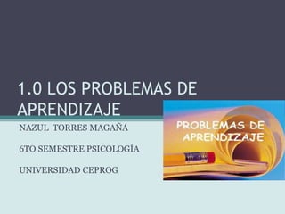 1.0 LOS PROBLEMAS DE
APRENDIZAJE
NAZUL TORRES MAGAÑA
6TO SEMESTRE PSICOLOGÍA
UNIVERSIDAD CEPROG
 