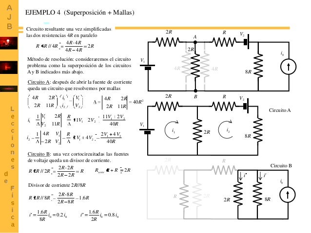 EJEMPLO 4 (Superposición + Mallas)
Circuito resultante una vez simplificadas
las dos resistencias 4R en paralelo
4R 4R
R 4...