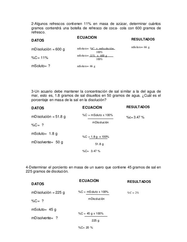 Problemas De Concentración Porcentual