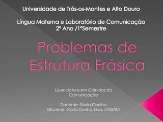Licenciatura em Ciências da
          Comunicação

      Docente: Sónia Coelho
Discente: Carla Cunha Silva, nº33784
 