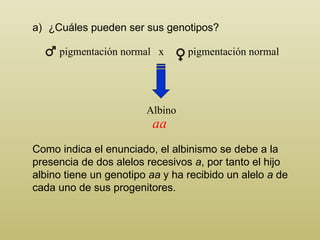 pigmentación normal  x  pigmentación normal <ul><li>¿ C uáles pueden ser sus genotipos? </li></ul>Albino Como indica el en...