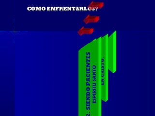 RCANDONOS A DIOS
 . SIENDO PACIENTES
          3. NO PERDER DE
     ESPIRITU SANTO
                            COMO ENFRENTARLOS?




        VISTA EL GALARDON
          EN CRISTO.
                 ORACION
 
