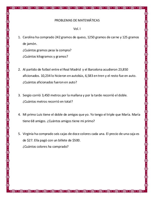 Problemas de matemáticas vol. 1 5 cuarto grado primaria Problemas de matemáticas vol. 1 5 cuarto grado primaria