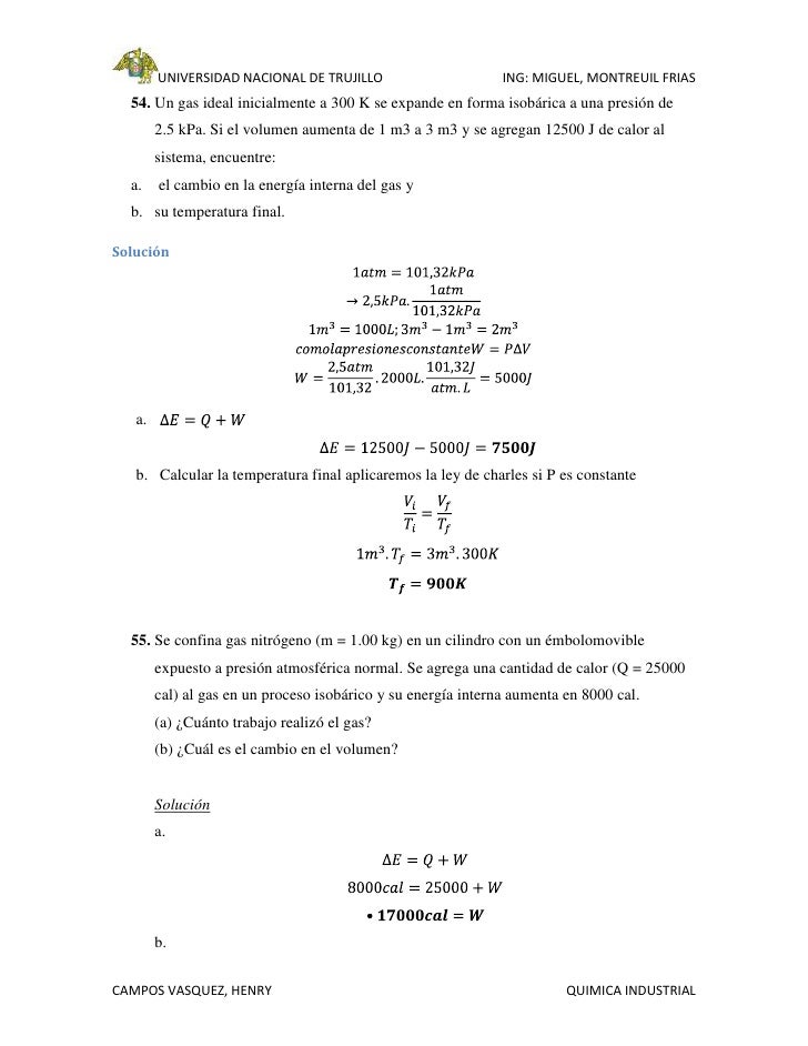 Problemas De Qumica Termodinamica