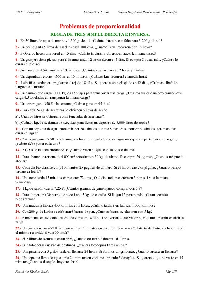 IES “Los Colegiales”                            Matemáticas 1º ESO     Tema 8 Magnitudes Proporcionales. Porcentajes      ...