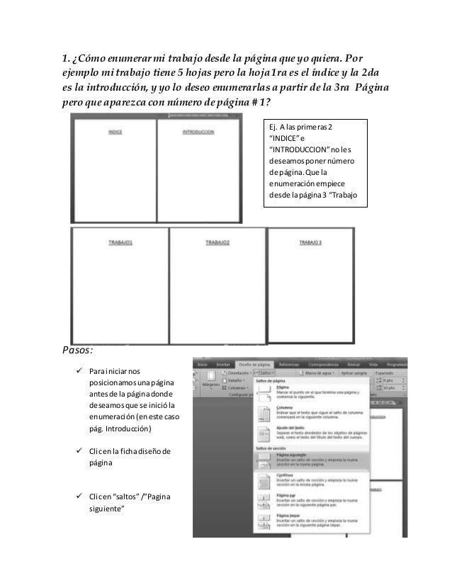 Numerar paginas desde la pagina que tu quieras colocar en