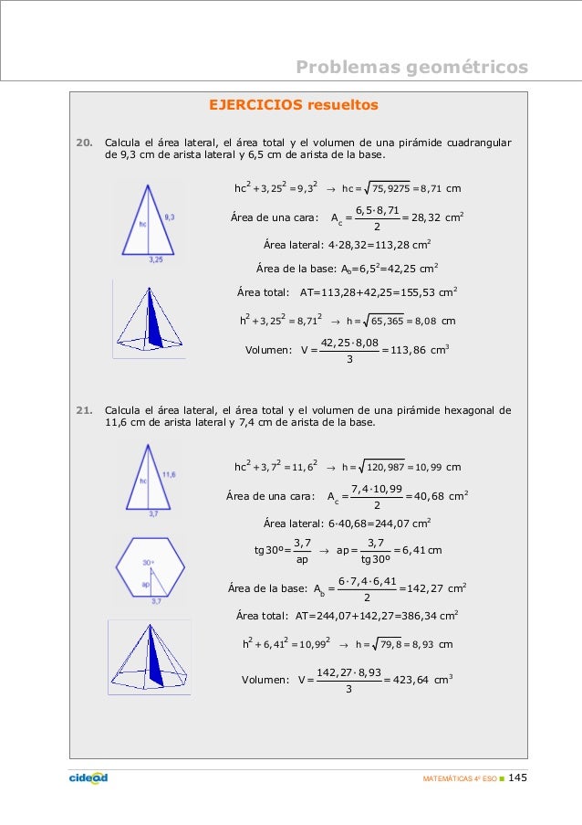 Formula Para Calcular El Area Total De Una Piramide Cuadrangular