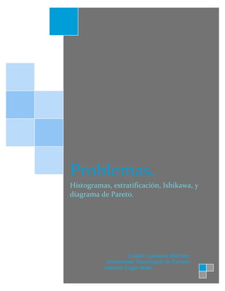 Problemas.
Histogramas, estratificación, Ishikawa, y
diagrama de Pareto.




                     Lizbeth Luévanos Martínez.
            Universidad Tecnológica de Torreón.
           Gerardo Edgar Mata.
 