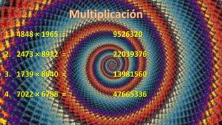 1. 4848 × 1965 = 9526320
2. 2473 × 8912 = 22039376
3. 1739 × 8040 = 13981560
4. 7022 × 6788 = 47665336