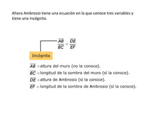 Ahora Ambrosio tiene una ecuación en la que conoce tres variables y
tiene una incógnita.
 
