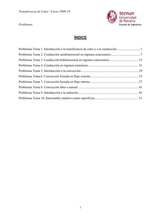 Transferencia de Calor / Curso 2009-10
Problemas
i
ÍNDICE
Problemas Tema 1. Introducción a la transferencia de calor y a l...