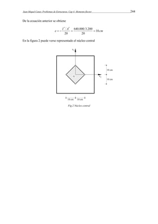 Juan Miquel Canet. Problemas de Estructuras. Cap 4: Momento flector 244 
De la ecuación anterior se obtiene 
* * 
e   I A  640.000 3.200 
 
10cm 
20 
20 
En la figura 2 puede verse representado el núcleo central 
Fig.2 Núcleo central 
 