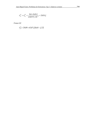 Juan Miquel Canet. Problemas de Estructuras. Cap. 5. Esfuerzo cortante 346 
 
0,6 0,65 
 
H 
G 
  24,91 
1,56575 10 
2  
 
 
   
G 
F 
-Tramo GE 
  2 65 , 0 87 , 63 89 , 29       EG 
 