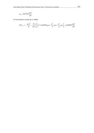 Juan Miquel Canet. Problemas de Estructuras. Cap 11: Estructuras reticuladas 783 
u p a B 
EI 
4 
 0,1739 
El movimiento vertical de A valdrá: 
3 3 4 
EI v p a a a p a a p a a p a p a A 
EI 
2 
4 
0,3859 
1 
2 
3 2 
0,3478 
5 
    
12 2 
8 
 
     
 
 