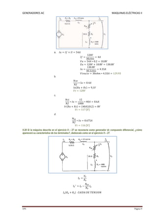 GENERADORES AC                                                                    MAQUINAS ELÉCTRICAS II




                             a.




                             b.




                             c.




                             d.




9.28 Si la máquina descrita en el ejercicio 9 – 27 se reconecta como generador dc compuesto diferencial, ¿cómo
aparecerá su característica de los terminales?, dedúzcala como en el ejercicio 9 – 27.




UPS                                                                                                    Página 9
 