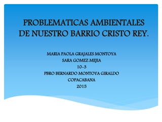 PROBLEMATICAS AMBIENTALES
DE NUESTRO BARRIO CRISTO REY.
MARIA PAOLA GRAJALES MONTOYA
SARA GOMEZ MEJIA
10-3
PBRO BERNARDO MONTOYA GIRALDO
COPACABANA
2015
 