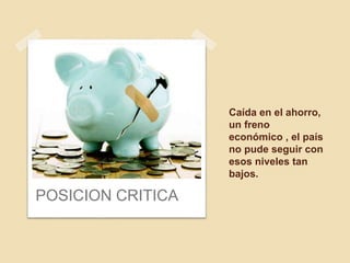 Caída en el ahorro,
un freno
económico , el país
no pude seguir con
esos niveles tan
bajos.
POSICION CRITICA
 