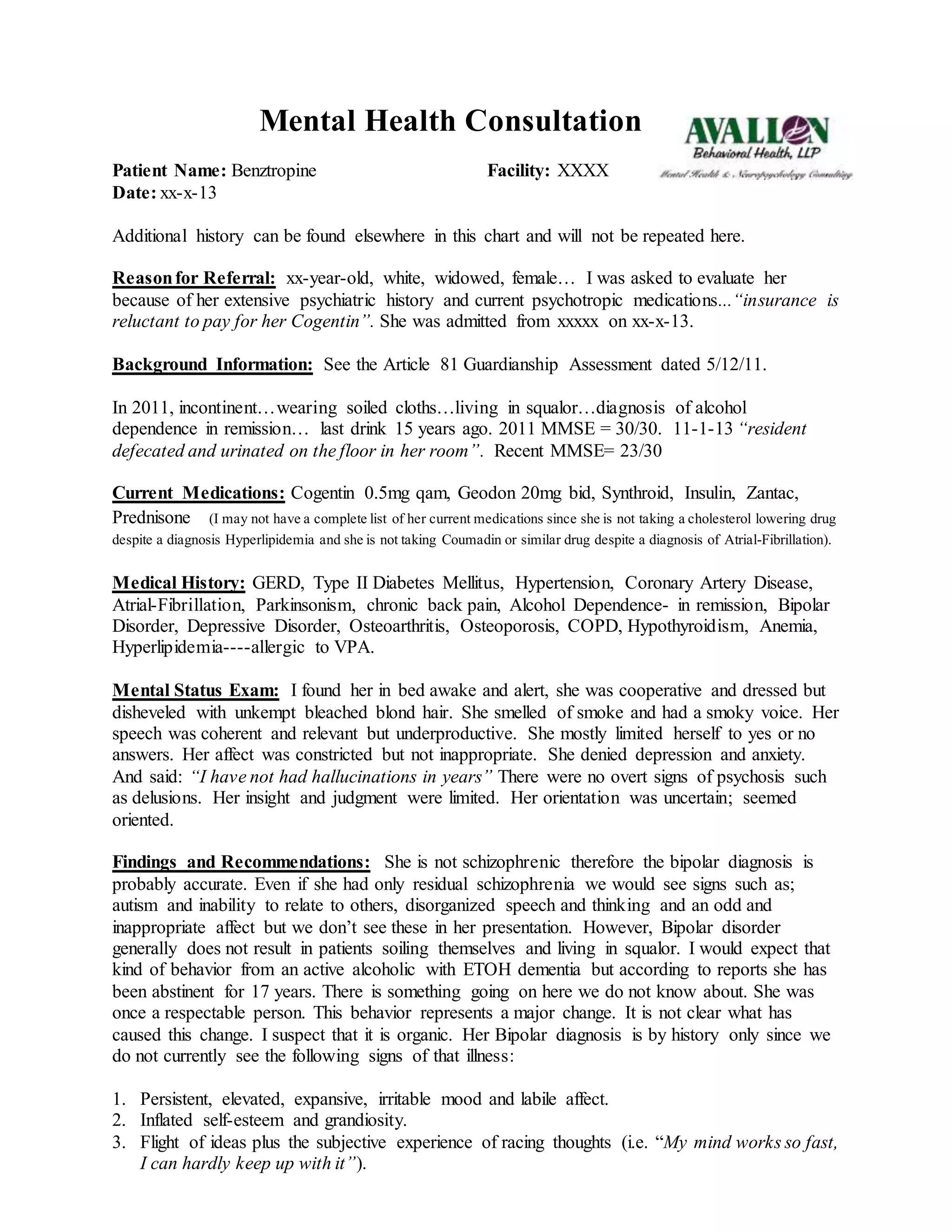 Problematic use of Cogentin (Benztropine): 2 cases | DOCX