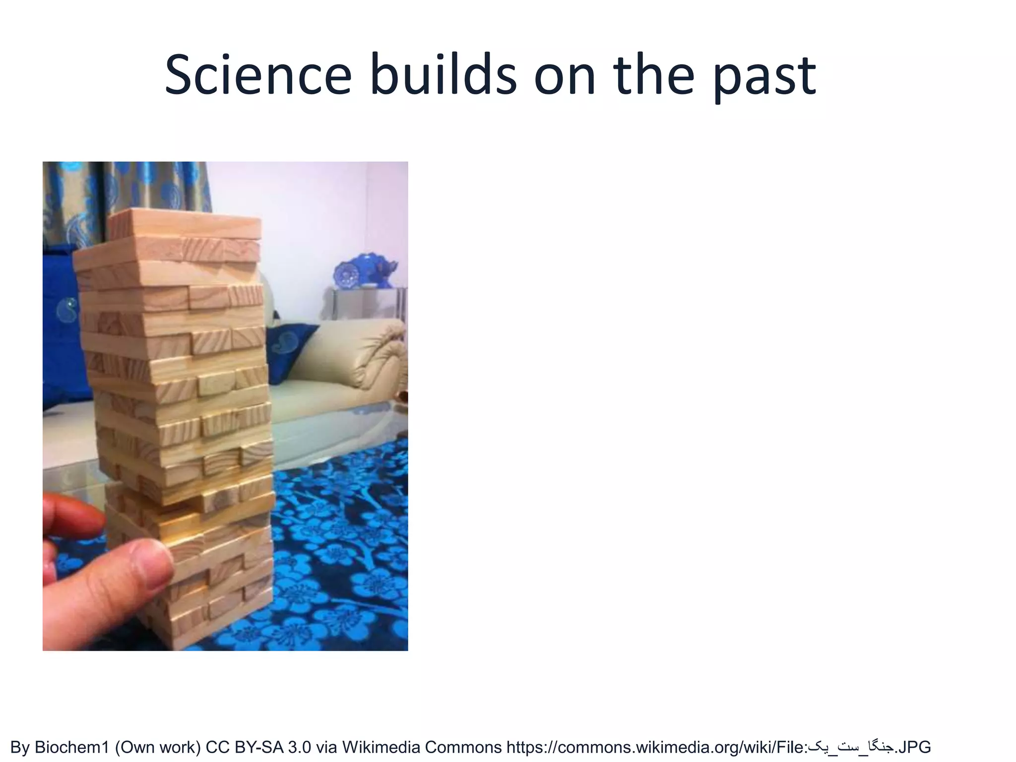 Science builds on the past
By Biochem1 (Own work) CC BY-SA 3.0 via Wikimedia Commons https://commons.wikimedia.org/wiki/File:‫.جنگا_ست_یک‬JPG
 