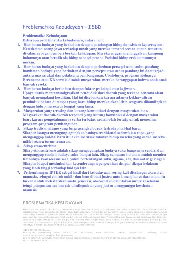 Problematika Kebudayaan Problematika Kebudayaan