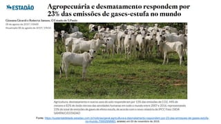 Fonte: https://sustentabilidade.estadao.com.br/noticias/geral,agricultura-e-desmatamento-respondem-por-23-das-emissoes-de-gases-estufa-
no-mundo,70002958983, acesso em 03 de novembro de 2019.
 