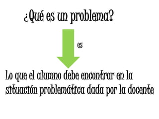 ¿Qué es un problema?
es
Lo que el alumno debe encontrar en la
situación problemática dada por la docente
 