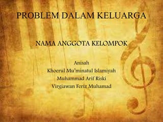 PROBLEM DALAM KELUARGA
NAMA ANGGOTA KELOMPOK
Anisah
Khoerul Mu’minatul Islamiyah
Muhammad Arif Riski
Virgiawan Feriz Muhamad
 