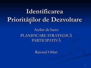 Identificarea  Priorităţilor de Dezvoltare   Atelier de lucru PLANIFICARE STRATEGICĂ PARTICIPATIVĂ Raionul Orhei 